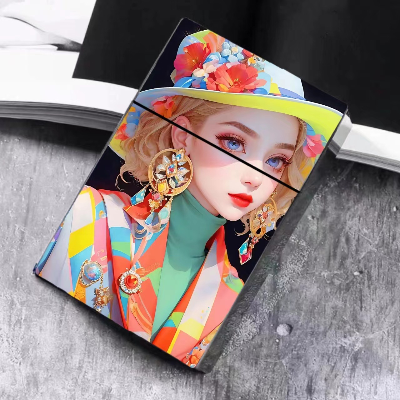 Picture of Cigarette case 20 thick sticks press automatically pop open beauty cigarette case card storage box holiday gifts