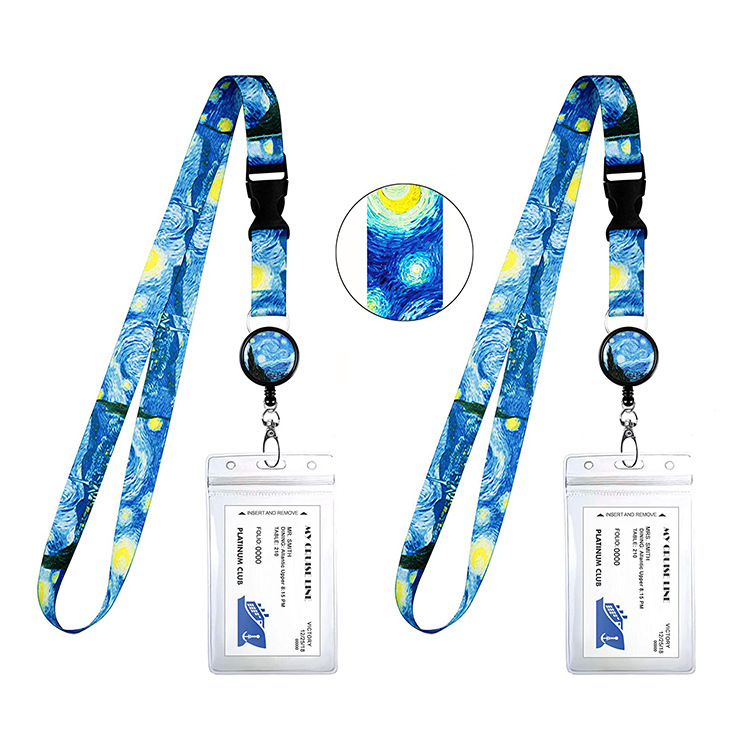 Amazon Hot-selling Starry Star Easy-to-pull Telescopic Easy-to-pull Buckle Ribbon Buckle Lanyard pvc ID Card Set Breast Card
