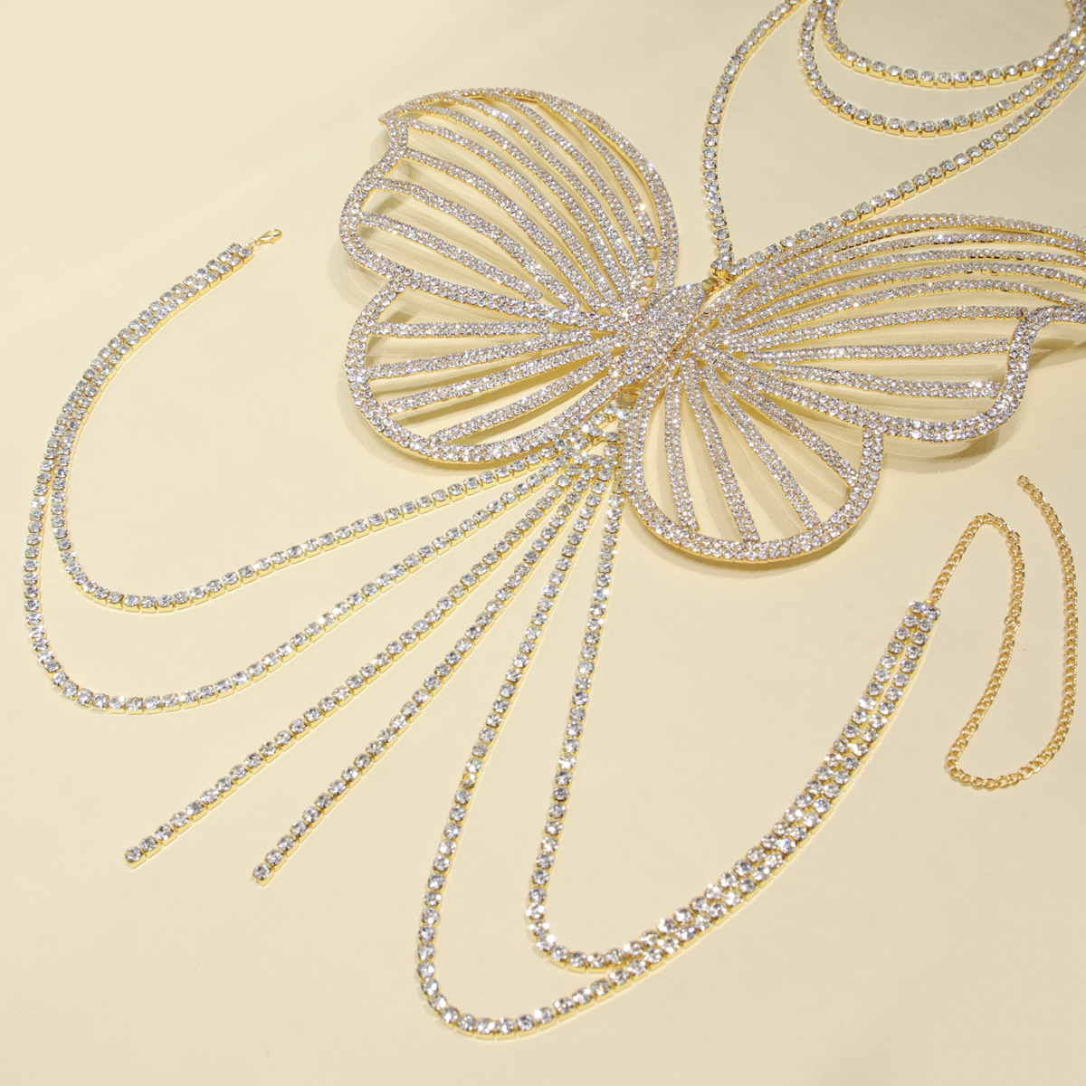 Picture of Fashion Light Luxury Full Diamond Body Chain Women's European and American Exaggerated Fashion Week Party Personalized Rhinestone Big Butterfly Chest Chain Accessories