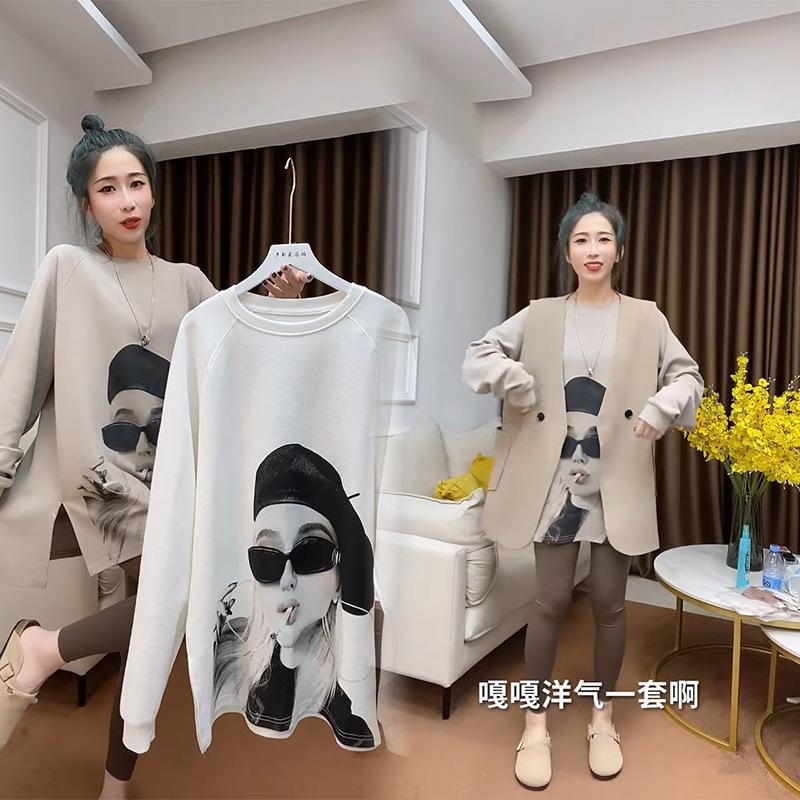 Extra Large Size 1.0-150kg Plus-Size Beauty Print Long-Sleeve T-Shirt for Women, New Autumn Fashion Versatile Stylish Top