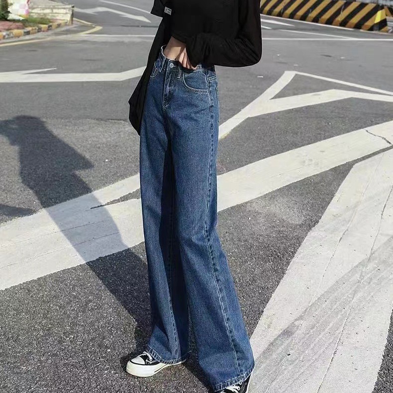 Autumn 2024 New Retro High Waist Jeans Women's Western Style Slimming Straight Loose Wide Leg Pants Dipped Pants
