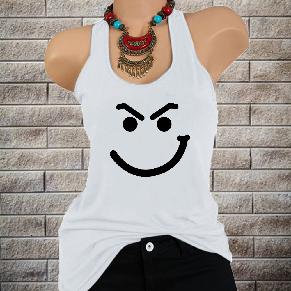 2021 cross-border Amazon AliExpress ladies smiley face pattern pullover loose vest T-shirt
