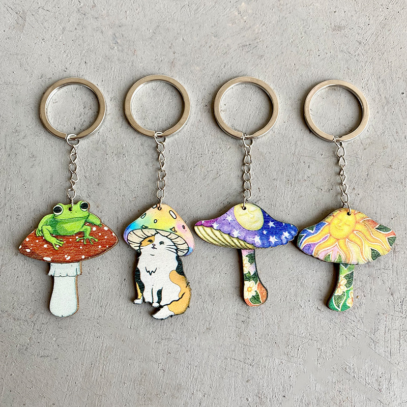 Cross-Border European and American Trendy Keychain Student Gift Mushroom Colorful Two-Dimensional Cartoon Animation Key Pendant Ins
