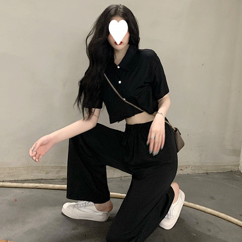 Casual Fashion Suit Women's Summer Two-Piece Western Style Internet Celebrity Elegant High Waist Slimming Wide Leg Pants