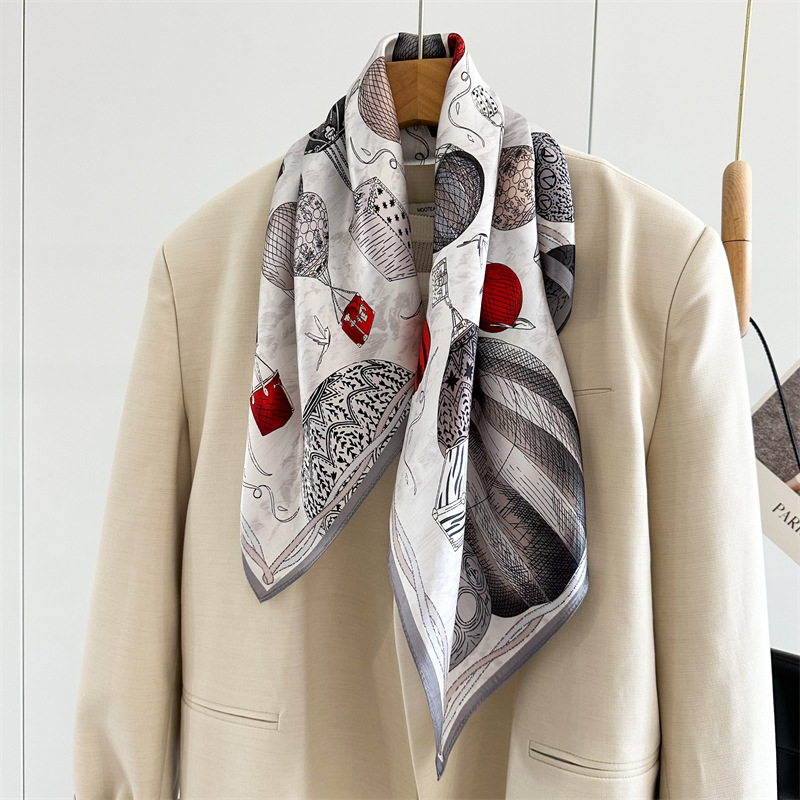 Picture of High-grade Silk Scarf Women's Spring Colorful Balloon Mulberry Silk Mid-square Scarf Elegant Light Luxury All-match Shawl Scarf