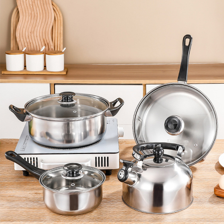 Picture of Cross-border Thickened Stainless Steel Set Pot Milk Pot Soup Pot Frying Pan with Kettle 12 Piece Set Kitchen Cooking Pot suit