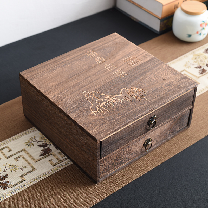 Picture of Wooden Tea Box Single Layer Double Layer Multi Layer Tea Cake Tea Storage Wooden Box Tea Cake Gift Packaging Wooden Box Wholesale