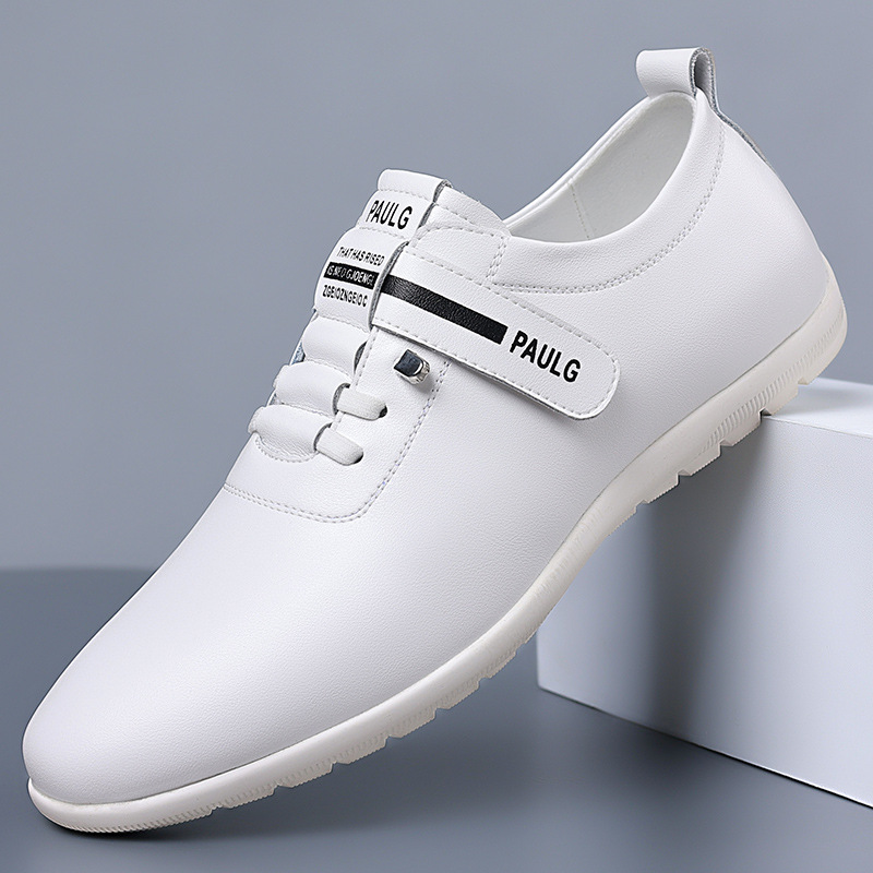 2024 Spring and Autumn New Men's Daily Casual Leather Shoes Men's Soft Leather Soft Low White Shoes Velcro 1016
