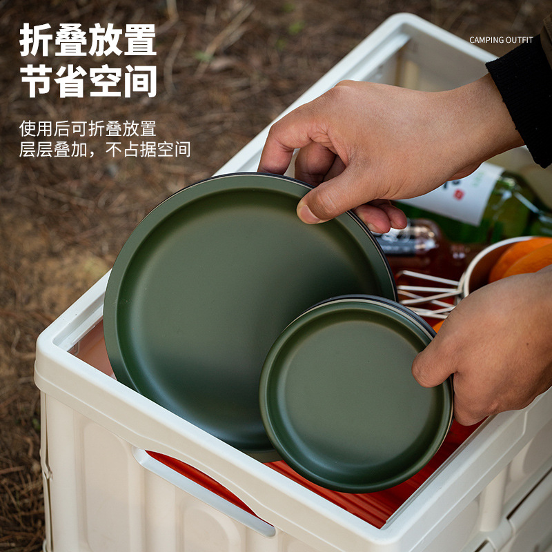 Picture of Outdoor dinner plate camping tableware portable tray plate aluminum alloy retro picnic plate picnic equipment