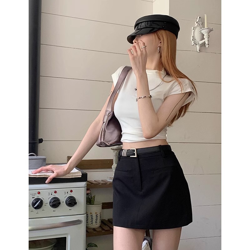 23 suit 20 skirt women's summer black slimming season high waist New Year gray overalls skirt A- Line hip skirt