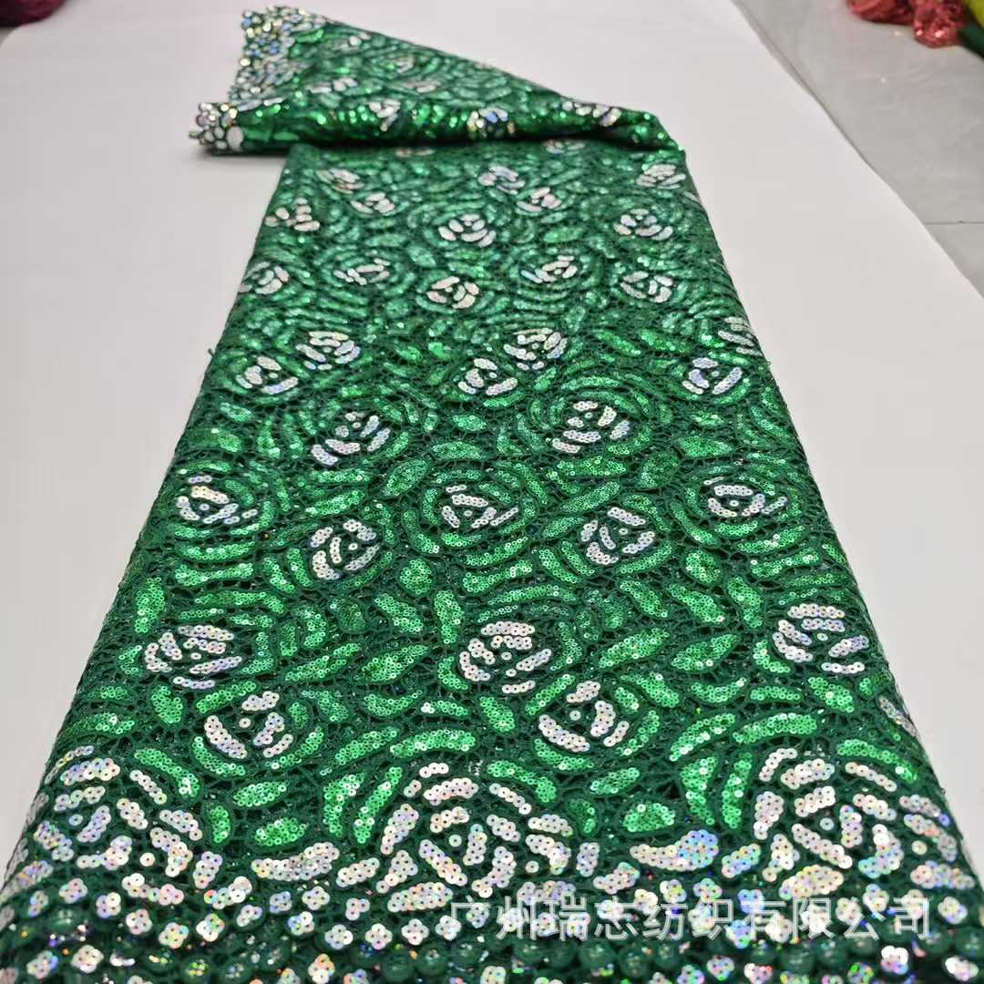 Spot Milk Silk Sequins lace Fabric Embroidered Rose lace Embroidered Cloth Fashion Stage Dress lace
