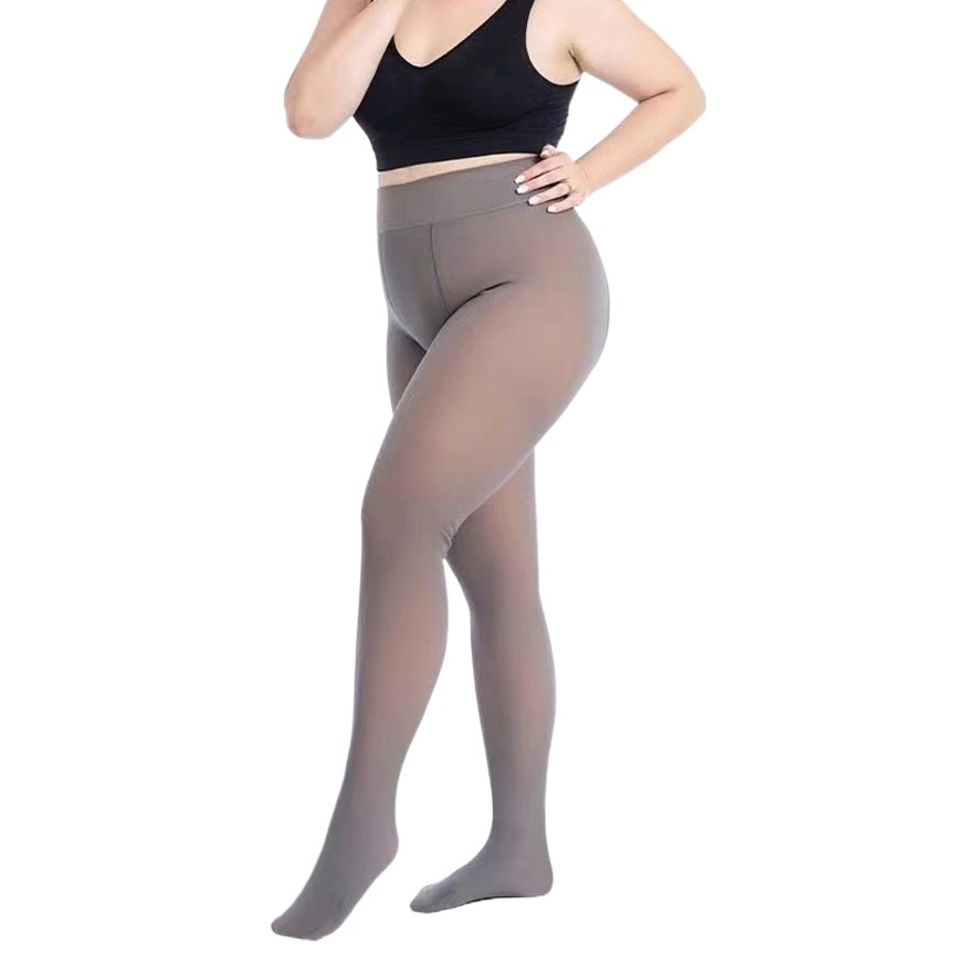 Stewardess Grey fleece-lined Base One-piece Pantyhose Women's Autumn and Winter Thickened High Waist Skin-penetrating European, American and Canadian plus size Foot One-piece Pants
