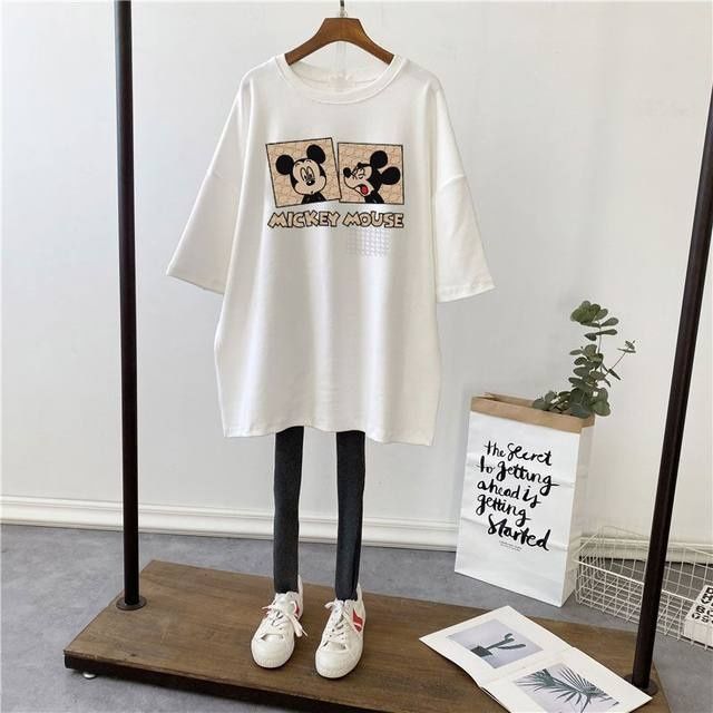 Picture of Pregnant Women's Summer Top T-shirt Mid-length Pure Cotton Short-sleeved Pregnant Women's T-shirt Loose plus size Korean Fashionable Base Shirt for Summer