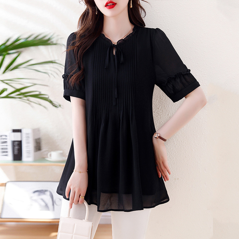 Picture of Summer 2025 New plus size Women's Belly-Covering Slimming chubby girl Top Design Sense Age-Reducing Chiffon Top