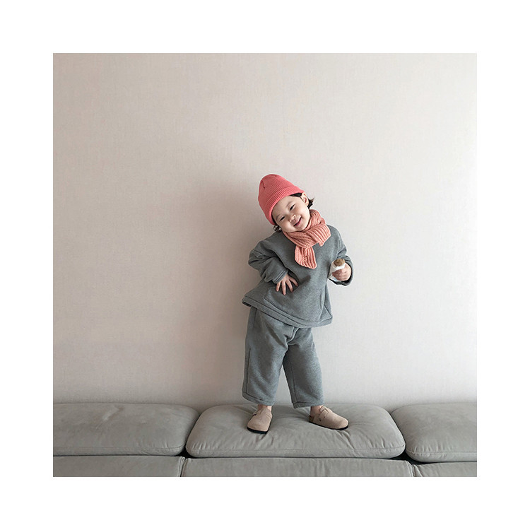 Picture of 23 Winter Wear Korean Style Children's Wear New Arrival suit Korean Style Simple Cute Big Pocket fleece-lined Casual Two-Piece Set for Boys and Girls