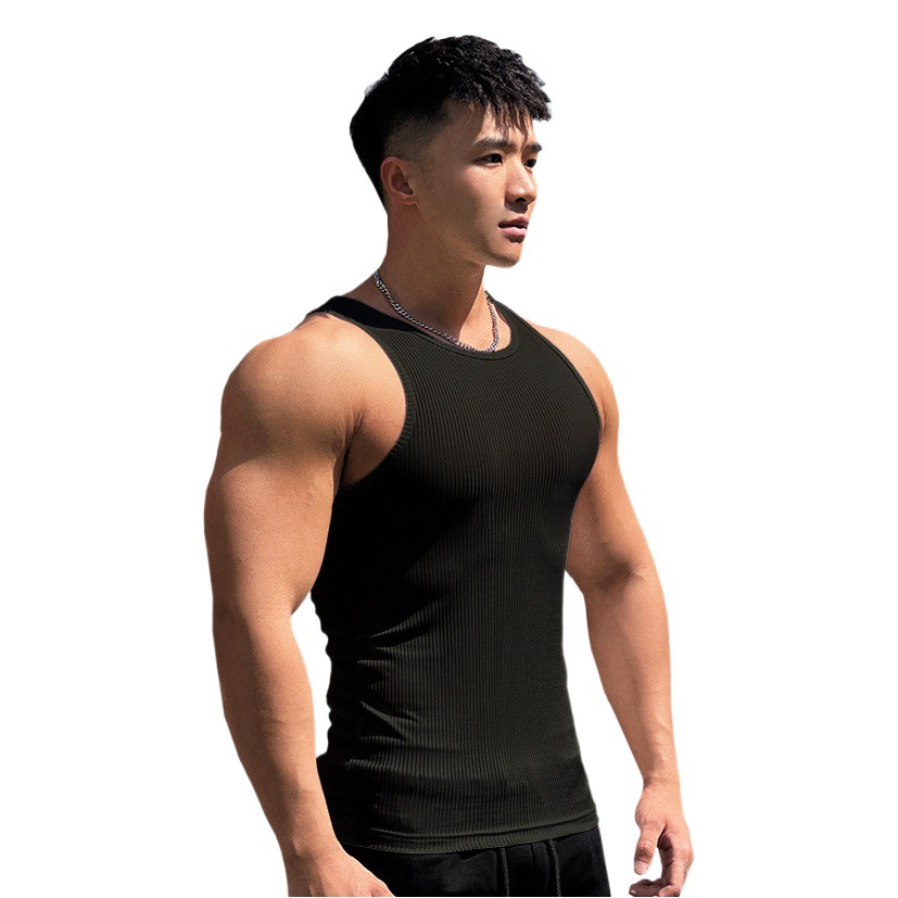 2024 cross-border summer fitness vest men's I-back slim vertical stripe fashion sportswear breathable training sleeveless