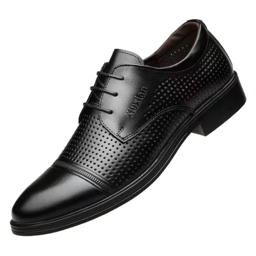 Foreign Trade Soft Leather Men's Shoes Hollow Sandals Business Casual Leather Shoes Men's Summer Dress Breathable Hole Shoes Dad Shoes