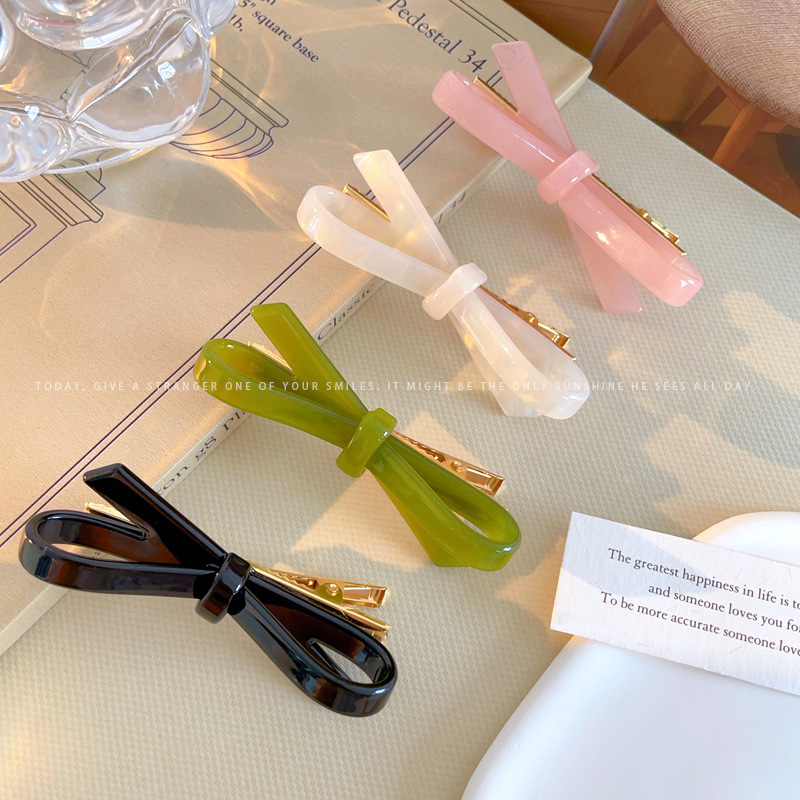 French Classic Bow Hairpin Acetic Acid Fresh Girl's Side Bangs Clip Cross Hollow Bow Tie Hairpin