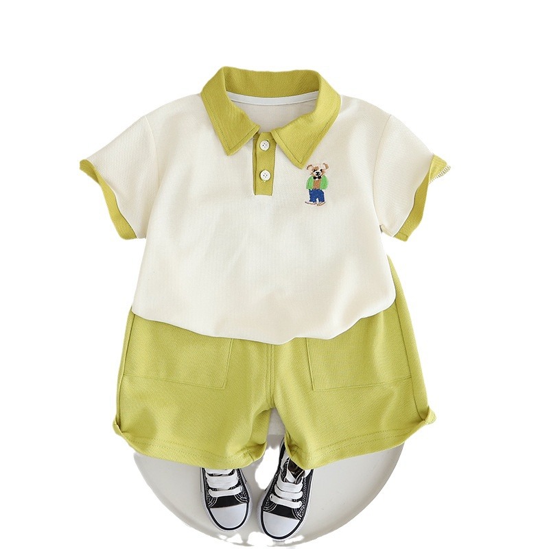 Picture of Boys Summer Short-sleeved Suit New Korean Style Handsome Boys Summer Chest Collar Bear Short-sleeved Suit