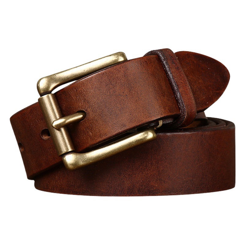 3.3cm Wide Belt Men's Retro Pure Cowhide Jeans Belt Men's Korean-style Fashionable Genuine Leather All-match Female Universal