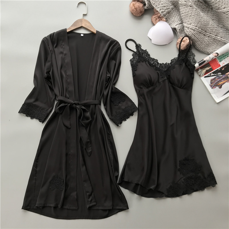Picture of Spring and Summer New Sexy Sling Nightgown Nightgown Nightgown Set Wholesale Silk Home Clothes with Chest Pad Nightgown Women