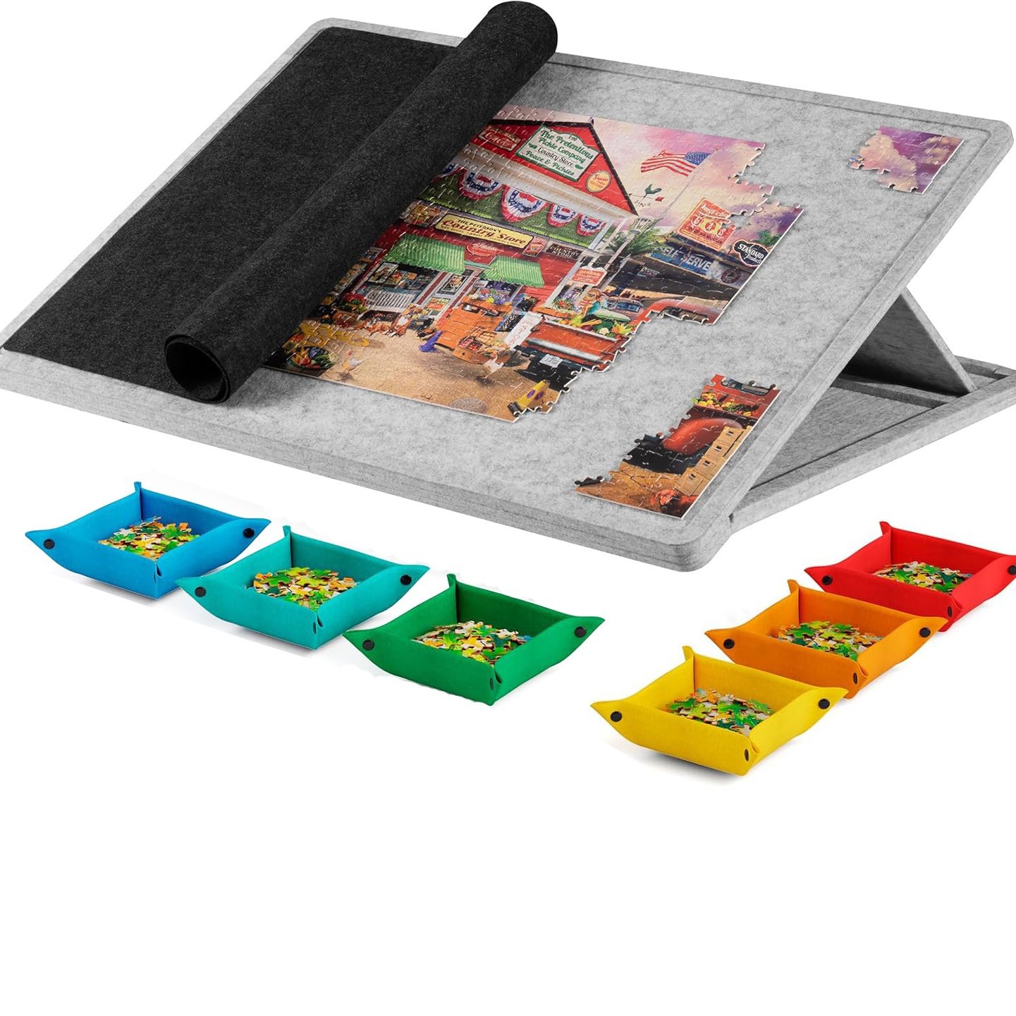 Cross-Border New Tiltable Puzzle Table with Bracket Dust-Proof Cover 6 Drawers Portable Puzzle Table Puzzle Board