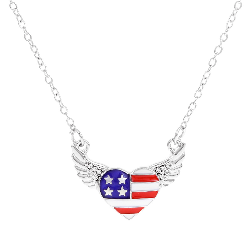Picture of European and American Ins American Independence Day Series Necklace suit Fashion Simple Diamond-encrusted Wings Love Pendant Clavicle Chain