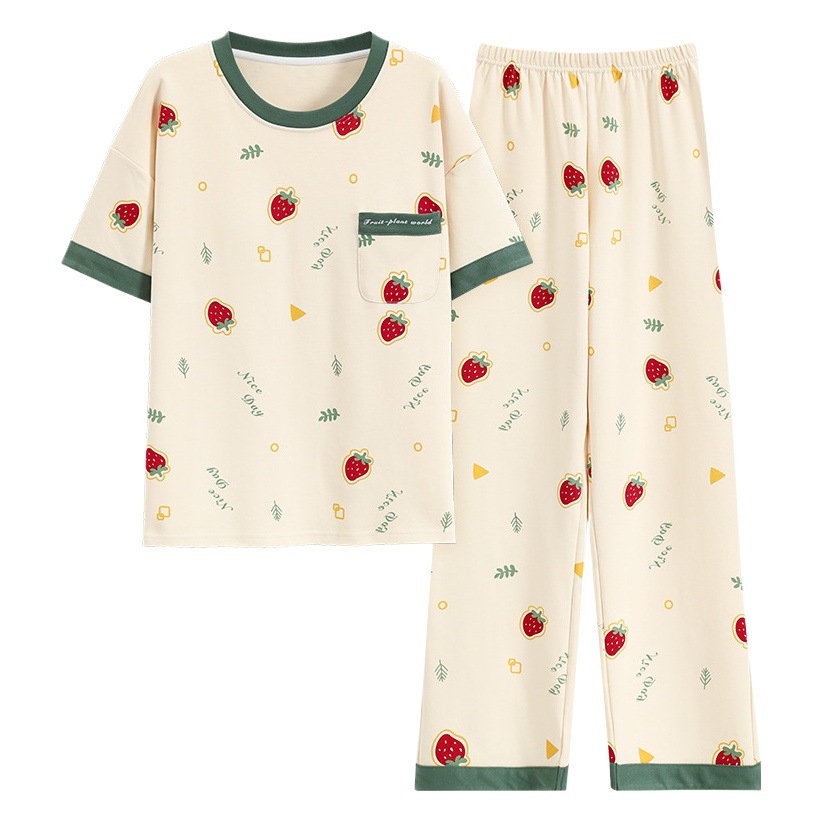 2024 new women's pajamas with chest pad summer short-sleeved trousers spring and autumn summer anti-bump homewear suit