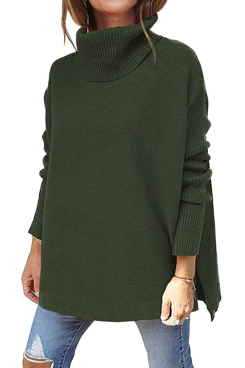 Picture of 2022 Amazon Cross-border Turtleneck Sweater Long Bat Sleeve Hem Tunic Pullover Sweater Needle Weaver