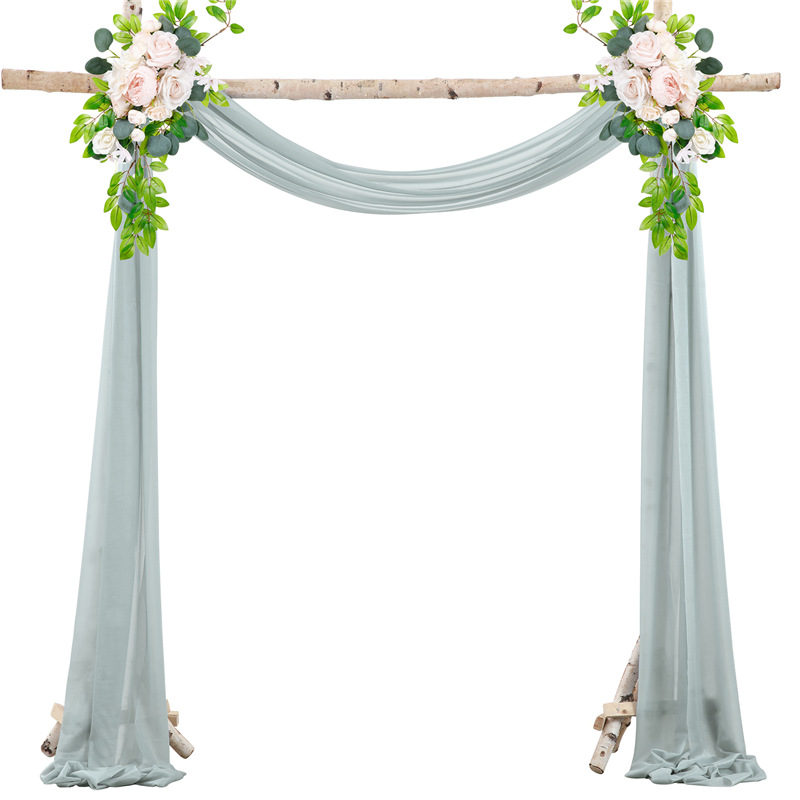 Picture of Cross-Border Popular Wedding Forest Lawn Outdoor Arch Decoration Wedding Arrangement Curtain Pearl Chiffon Gauze Curtain