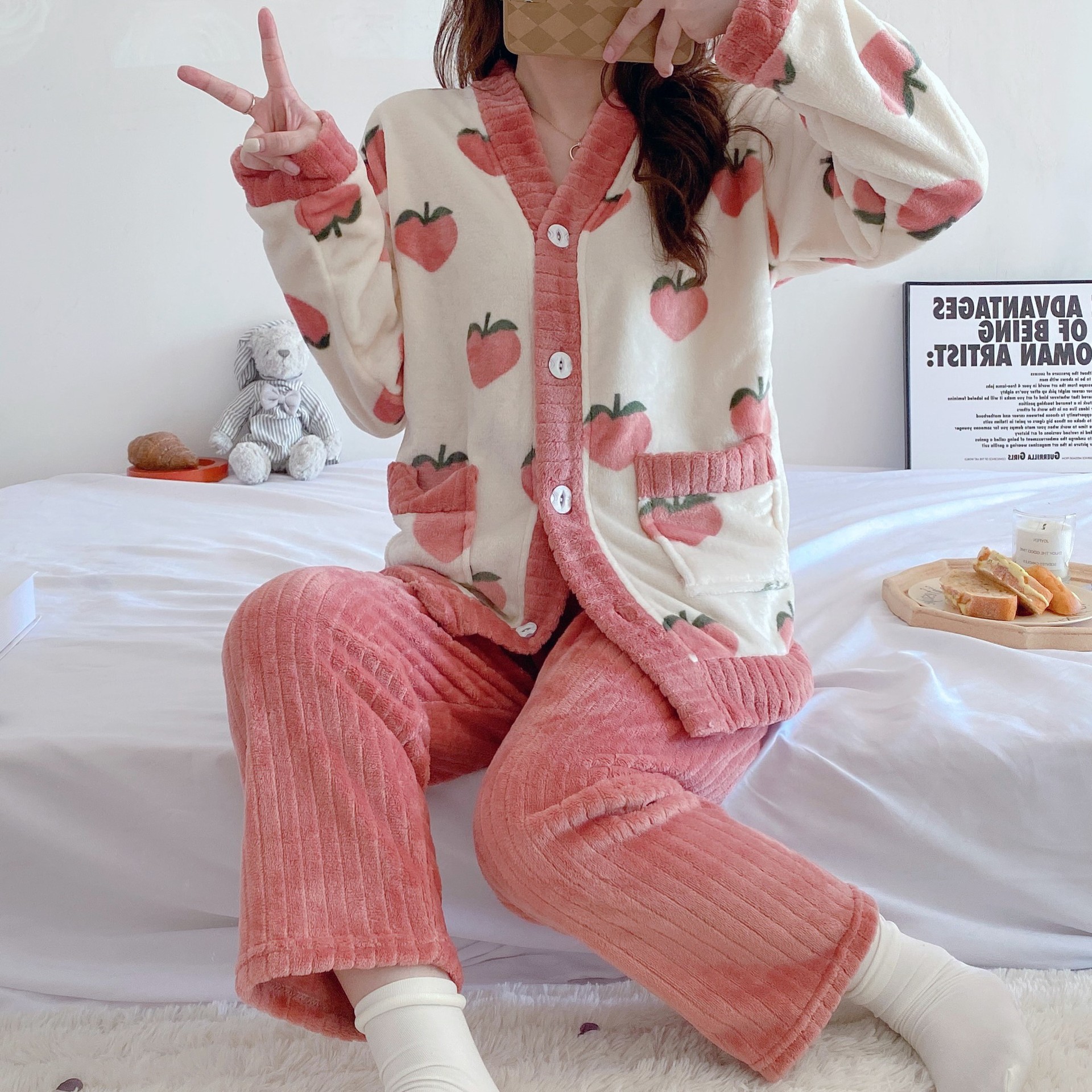 Coral Fleece Plus Fat Plus Size Fat M200 Jin Pajamas Women's Winter Loose Thickened Fleece Plus Flannel Home Clothes