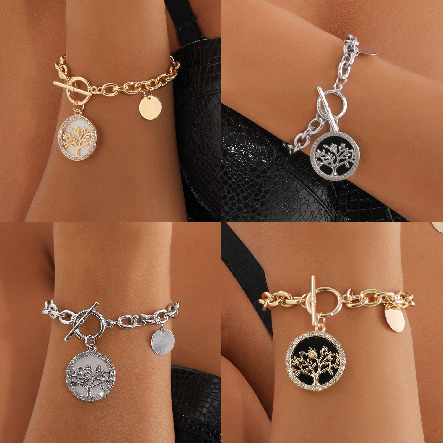 Europe and the United States cross-border jewelry geometric thick chain otbuckle round black and white fritillary bracelet women's ins simple personality hand ornaments
