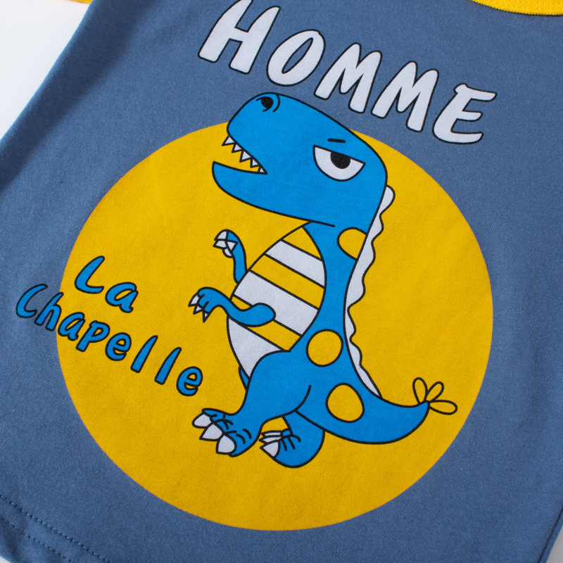 Picture of Children's short-sleeved T-shirt new Korean-style cartoon dinosaur sleeve summer top Baby Cotton color matching clothes delivery