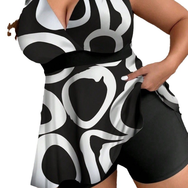 Picture of 2025 European and American Foreign Trade Cross-border New plus size Printed Skirt Belly Covering Slim Backless Sexy Split Swimsuit for Women