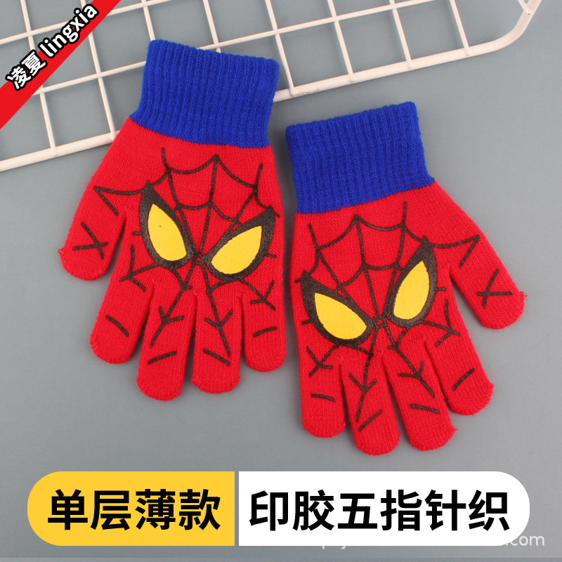 Picture of Children's Gloves Winter Warm Double Layer Boys' Cartoon Sub-finger Half-finger Baby Five-finger Writing Two-piece Set Anti-freezing Hand