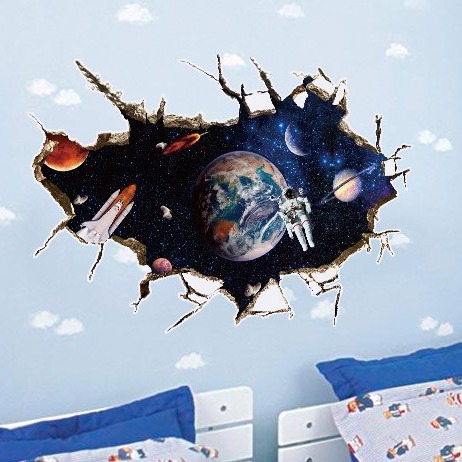 Explosions Children's Room Bedroom Waterproof Decoration Sticker Stereo 3D Broken Wall Star Universe Star Wall Sticker sk9066