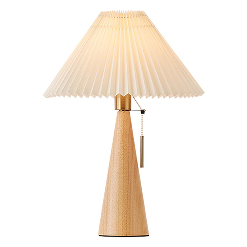 Nordic Ins Japanese Style Retro Tapered Old Zipper Pleated Table Lamp Log Style Study Room Homestay Cross-border Exclusive