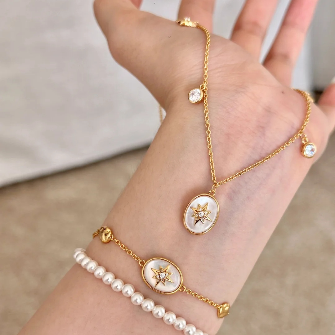 Plant Series Middle Ancient Money Style Natural Fritillaria Astrolabe Necklace Light Luxury Simple Shell Lucky Mang Star Bracelet suit
