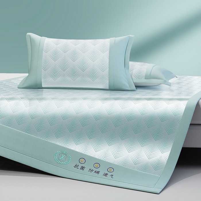 Picture of Class A antibacterial summer ice silk mat three-piece set machine washable folding summer air conditioning ice silk mat bed hat soft mat
