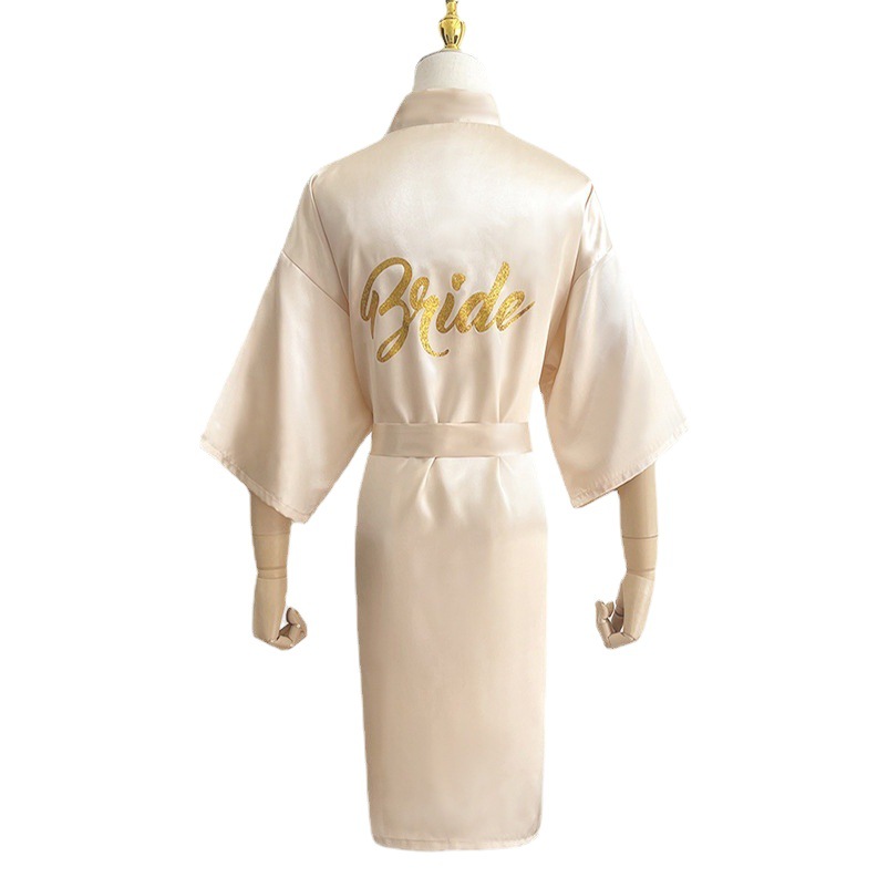 Cross-Border Pure Color Bronzing Pink Bridesmaid Bridesmaid Wedding Dressing Gown Makeup Robe Nightgown Ladies Bride Bride