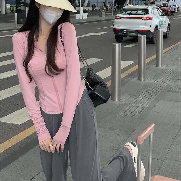 Pure Desire Style Pink Sunscreen Coat Women's Summer 2023 New Slim-fit Slimming Long-sleeved Ice Silk Zipper Top