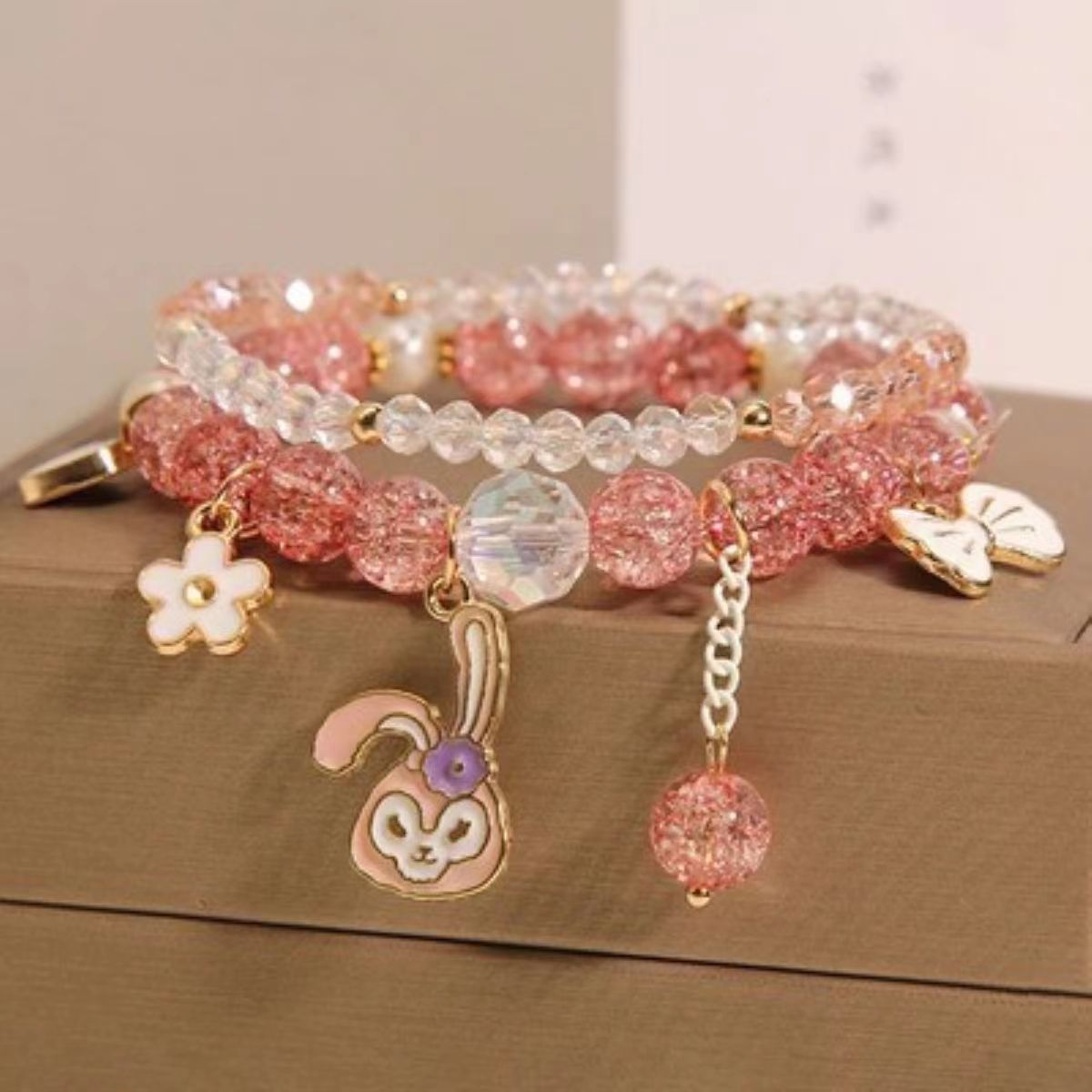 Picture of Cute Rabbit Children's Bracelet Female Princess Little Girl Crystal Beaded Student Korean Style BFF Sisters Bracelet Jewelry