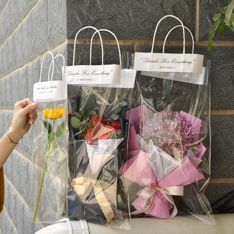 Internet Celebrity Transparent Flower Handbag Flower Single Rose Handbag Bouquet Gift Bag Medium Size Ready Stock Wholesale