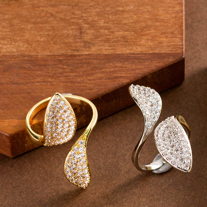 Trendy Influencer Live Fashion Diamond-Studded Super Shiny Zircon Adjustable Open Ring for Women, Non-Fading Couple Index Finger Ring