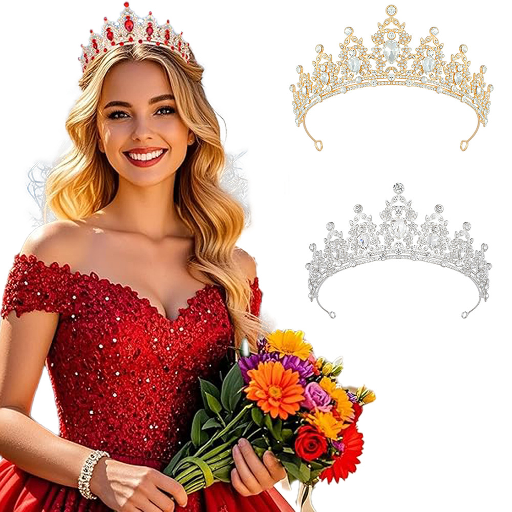 Cross-Border Bridal Crown Light Luxury European Wedding Dress Headdress Birthday Performance Catwalk Wedding Dress Versatile Crystal Crown