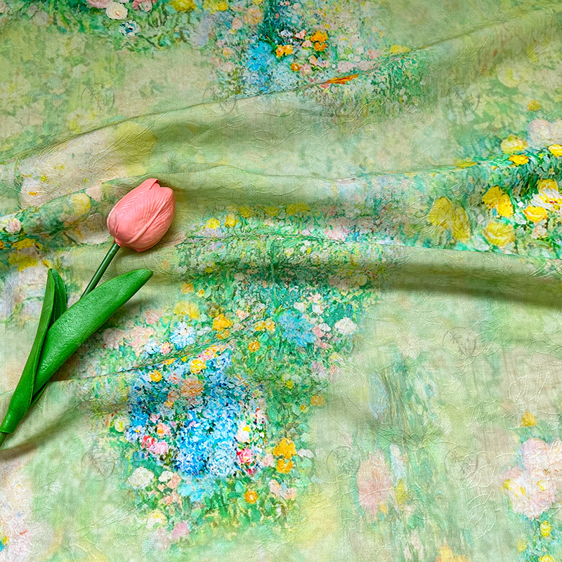 Spring Wild Flower Realm Tencel jacquard fabric new Chinese style national style cheongsam Hanfu dress fabric handmade DIY fabric