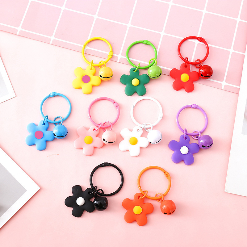 Japanese Style Girl Heart Korean Style Colorful Flower Bell Keychain Fairy Candy Color Macaron Flower Keychain