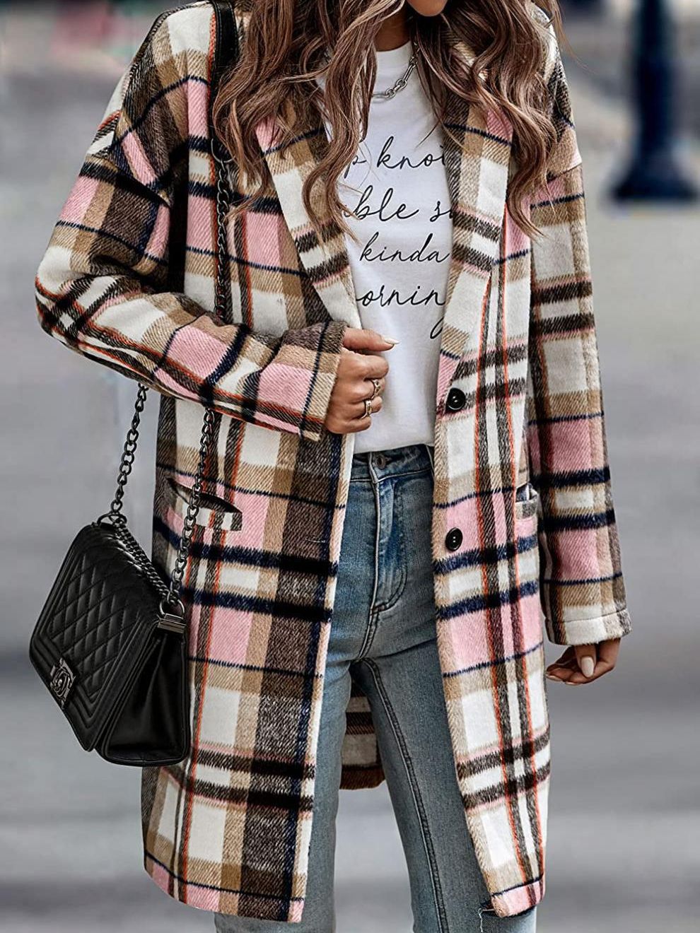 Picture of European station autumn new European and American British style Plaid lapel women's suit casual jacket