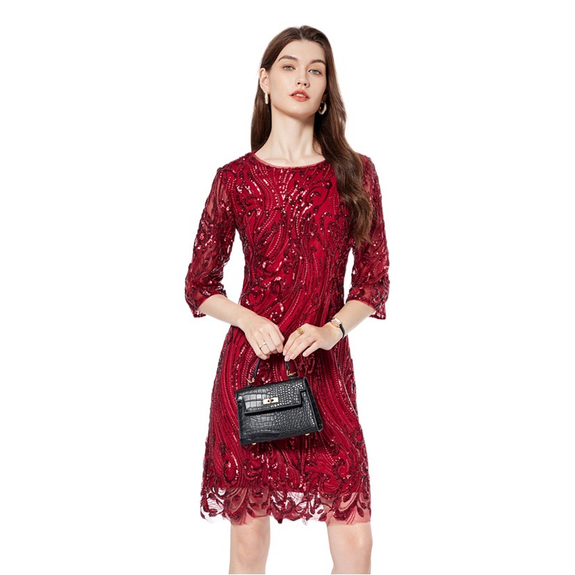Glec High-End Plus-Size Women's Fashion Runway Dress with Sophisticated Heavy Embroidery and Designer Style