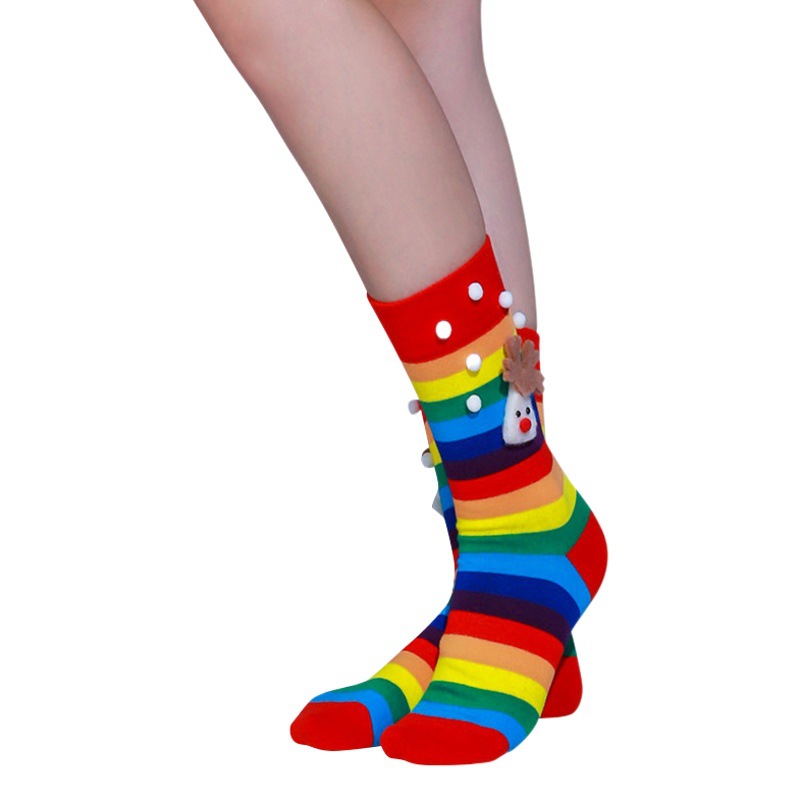 Europe and the United States cross-border Christmas socks ball socks short tube ladies autumn and winter socks Christmas elk rainbow socks wholesale